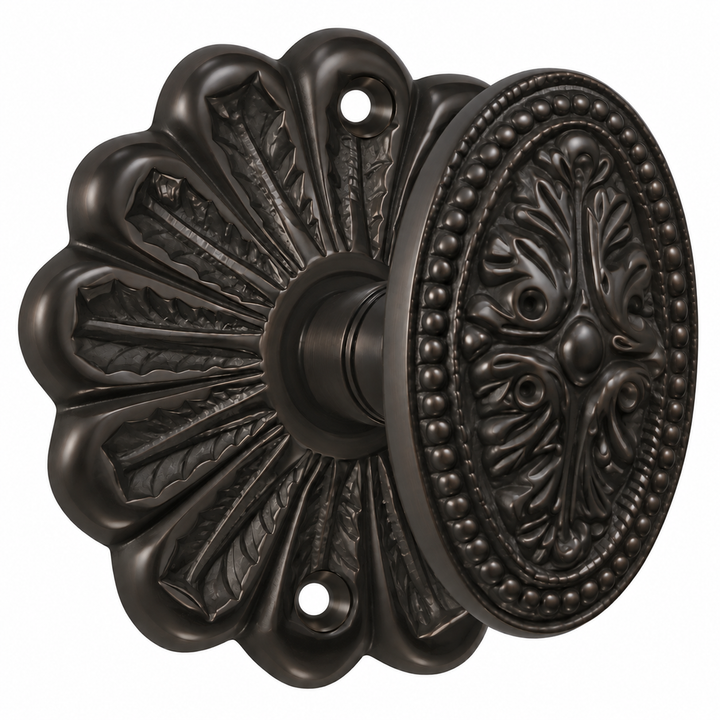 Maltesia Flower Rosette Door Set with Avalon Oval Door Knobs (Several Finishes Available)
