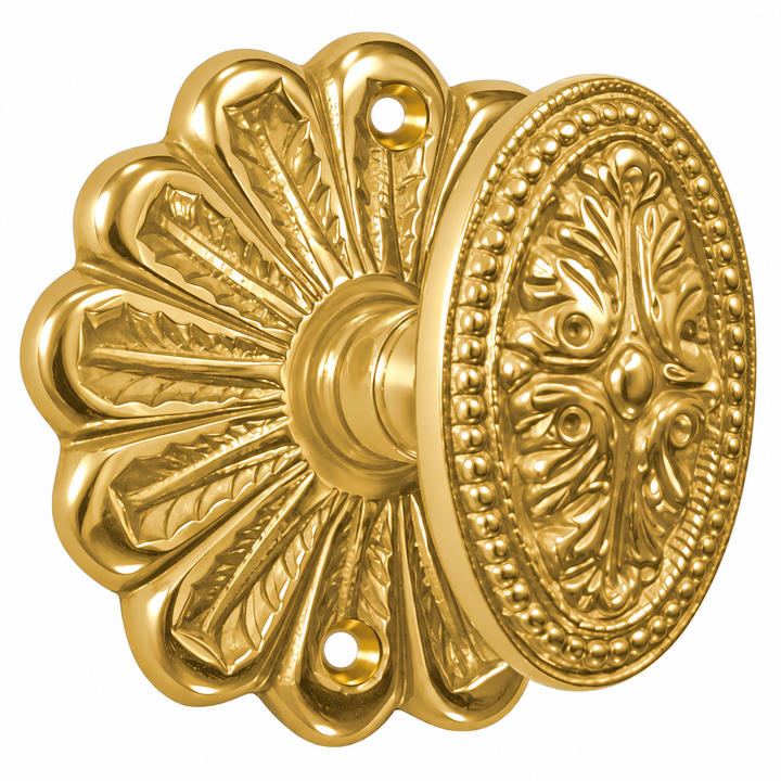 Maltesia Flower Rosette Door Set with Avalon Oval Door Knobs (Several Finishes Available)