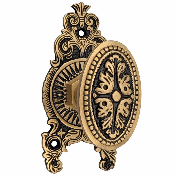 Ornate Victorian Rosette Door Set with Avalon Oval Door Knobs (Several Finishes Available)