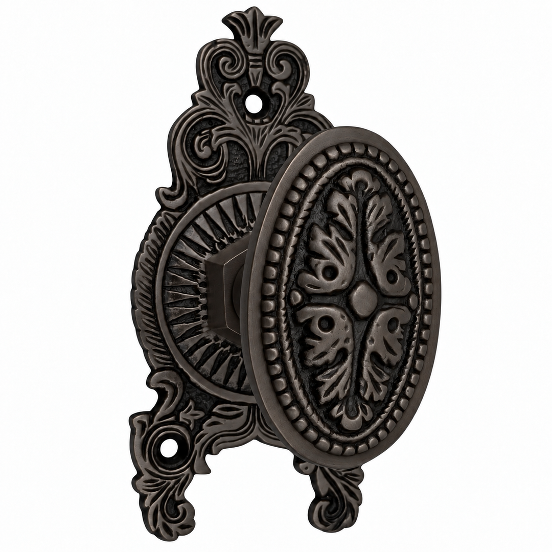 Ornate Victorian Rosette Door Set with Avalon Oval Door Knobs (Several Finishes Available)