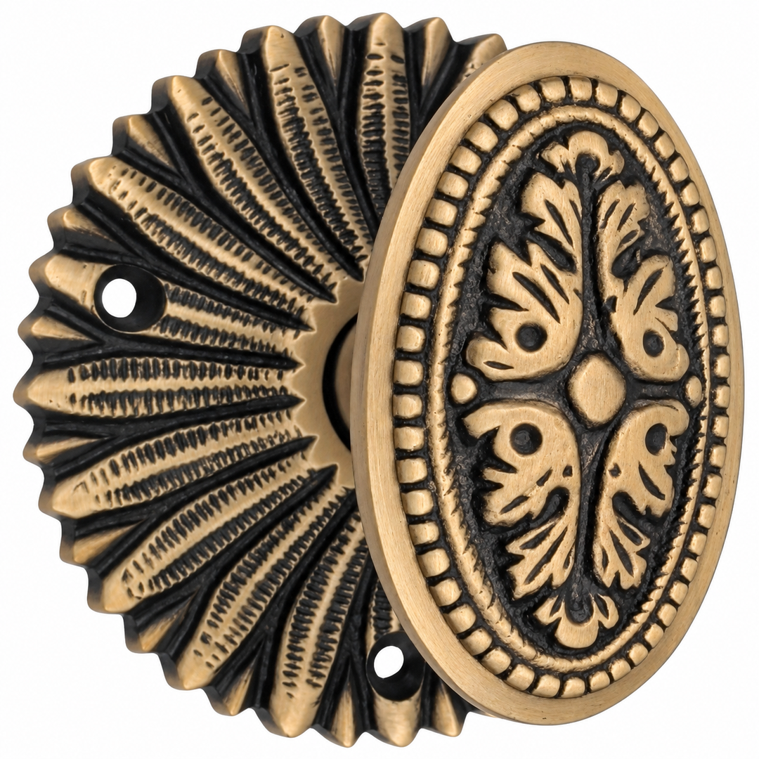 French Provincial Rosette Door Set with Avalon Oval Door Knobs (Several Finishes Available)