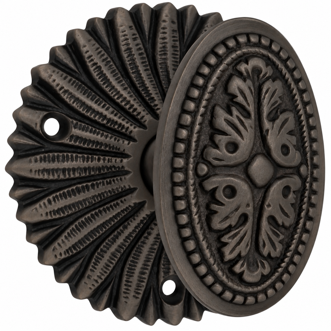 French Provincial Rosette Door Set with Avalon Oval Door Knobs (Several Finishes Available)