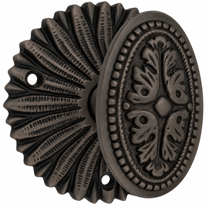 French Provincial Rosette Door Set with Avalon Oval Door Knobs (Several Finishes Available)
