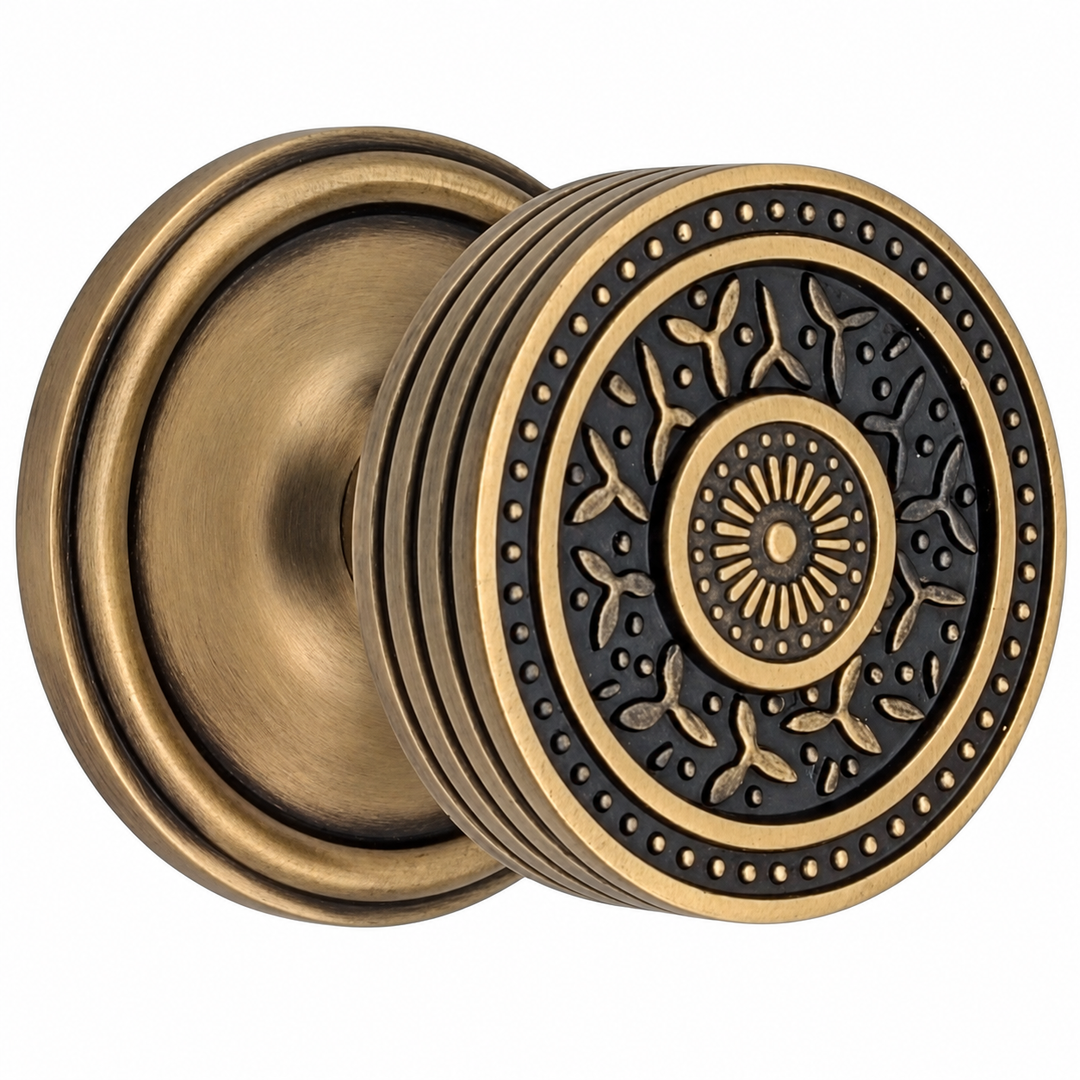 Traditional Rosette Door Set with Rice Pattern Door Knobs (Several Finishes Available)