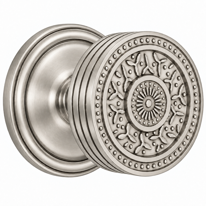 Traditional Rosette Door Set with Rice Pattern Door Knobs (Several Finishes Available)