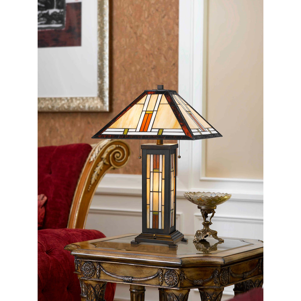 60W X 2 TIFFANY TABLE LAMP WITH 7W NIGHT LIGHT Cal Lighting