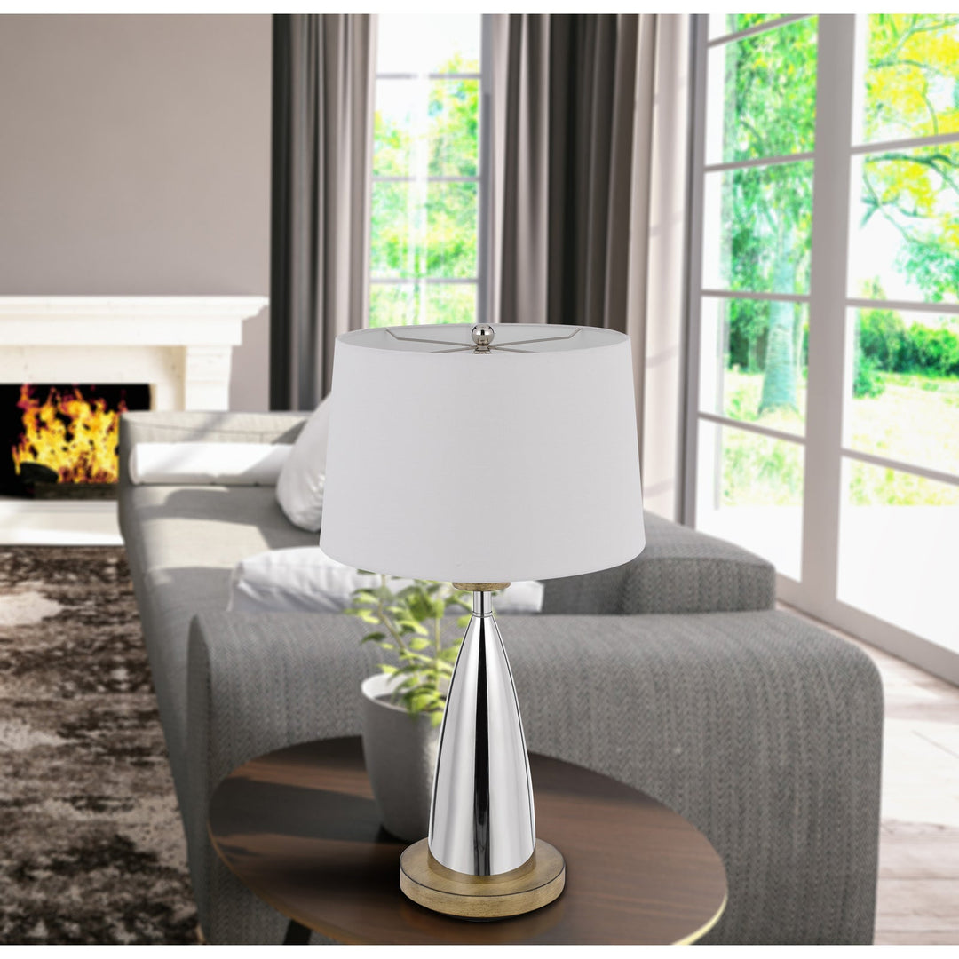 150W 3 WAY LOCKPORT METAL TABLE LAMP WITH FAUX WOOD FINISH Cal Lighting