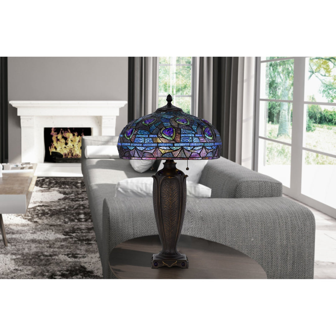 60W X 2 METAL/RESIN TIFFANY TABLE LAMP WITH PULL CHAIN SWITCHES Cal Lighting