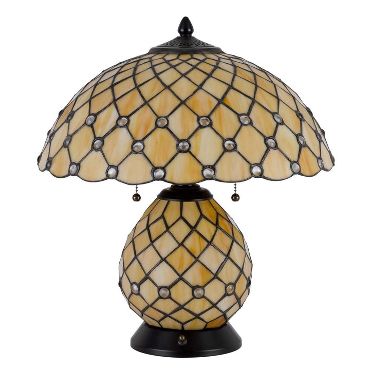 60W X 2 VALETTA TIFFANY TABLE LAMP WITH 2W INTEGRATED LED NIGHT LIGHT Cal Lighting