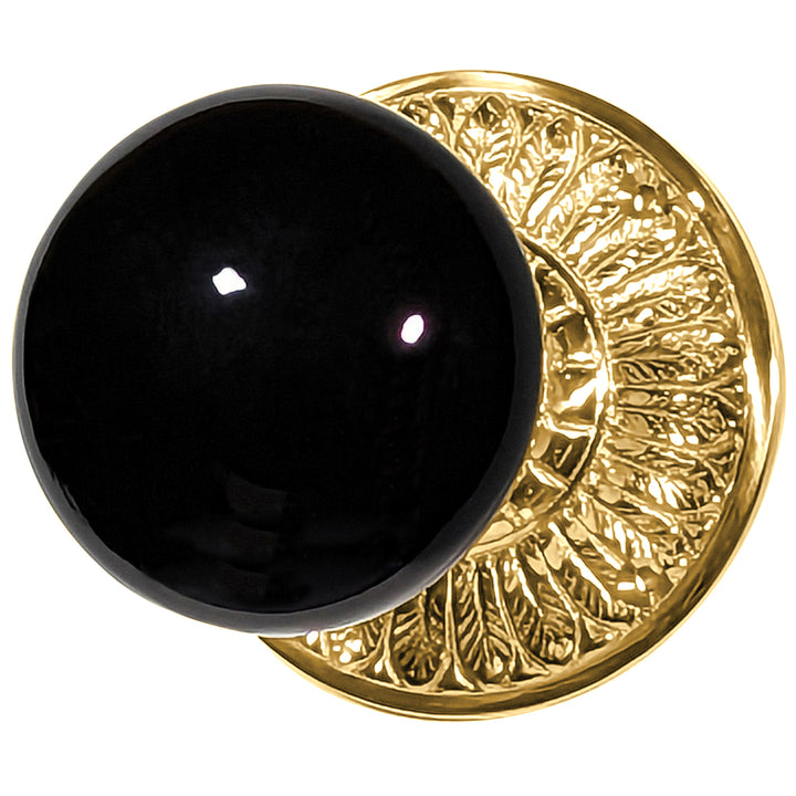 Feather Rosette Door Set with Black Porcelain Door Knobs (Several Finishes Available)