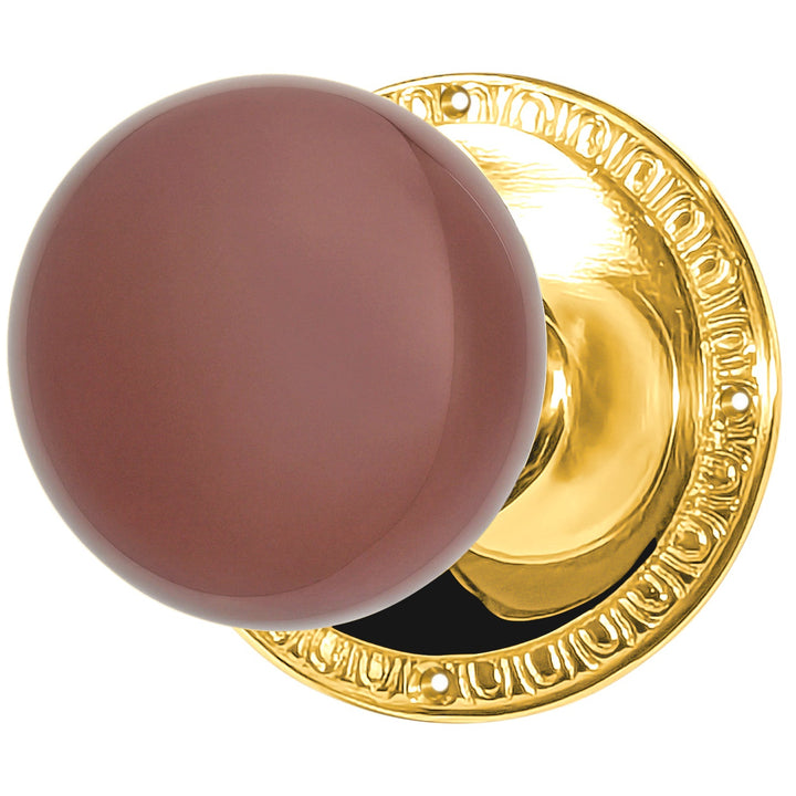 Egg & Dart Rosette Door Set with Brown Porcelain Door Knobs (Several Finishes Available)