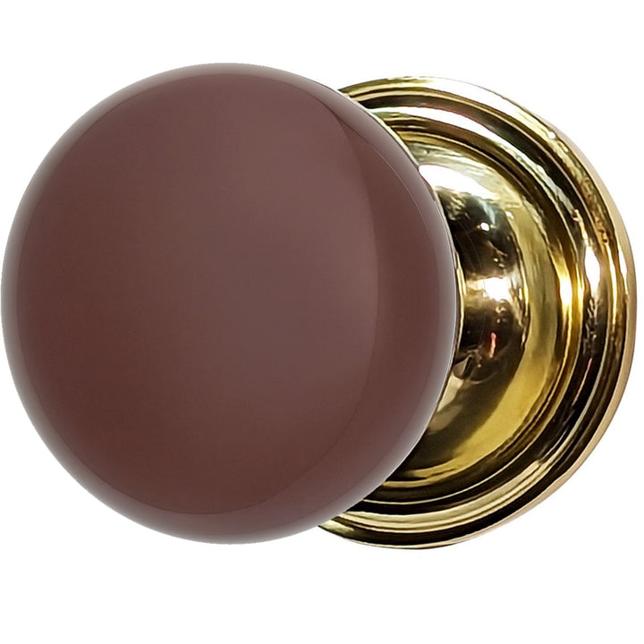 Brown Porcelain Door Knob Set – Traditional Rosette – Solid Brass Base – Multiple Finishes