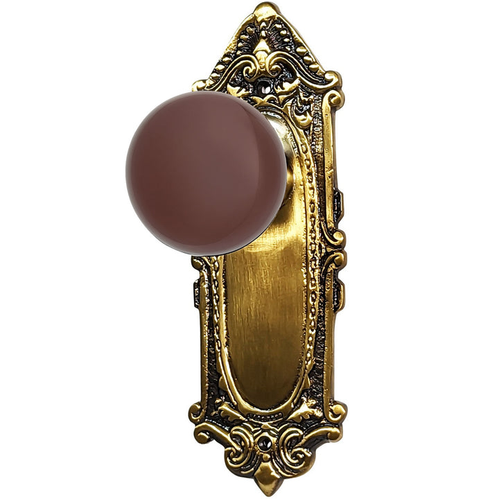 Brown Porcelain Door Knob Set with Largo Design Backplate