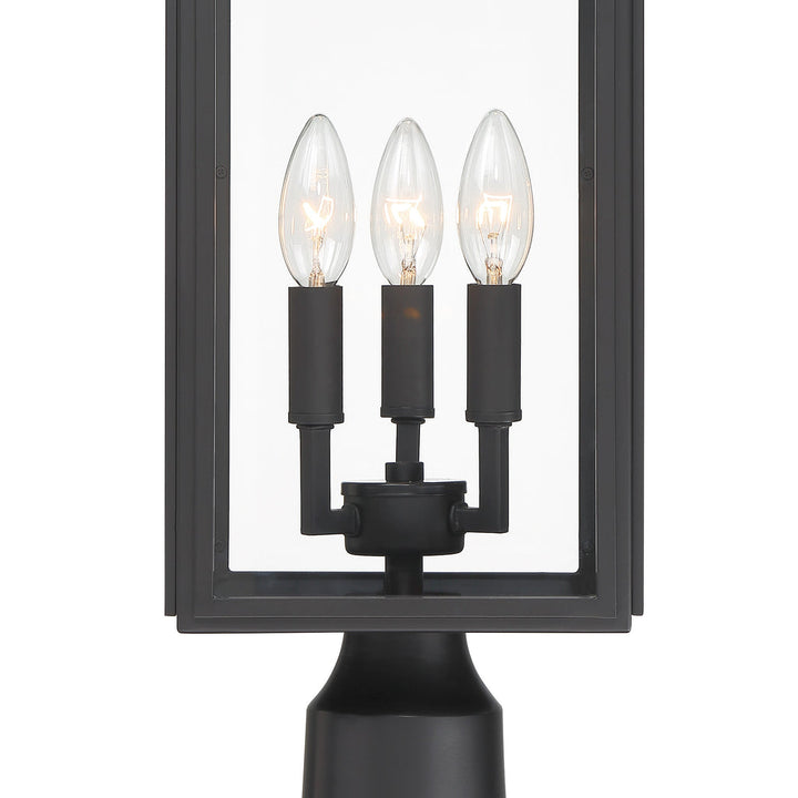 Byron 3 Light Matte Black Outdoor Post Crystorama