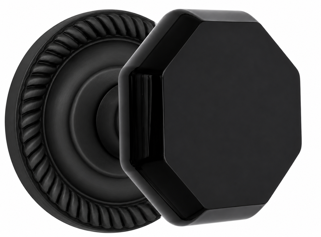 Georgian Roped Rosette with Black Octagon Crystal Door Knobs (Several Finishes Available)