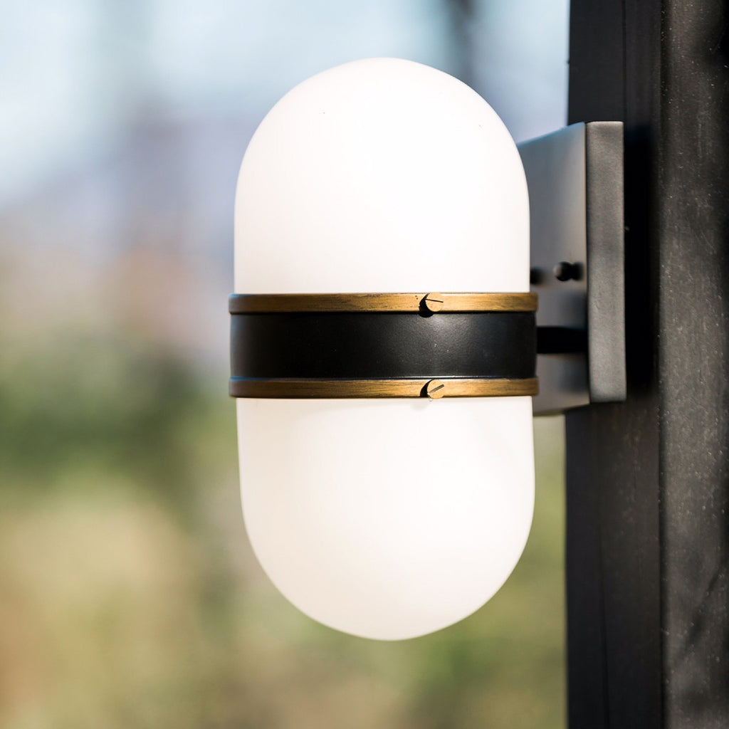 Brian Patrick Flynn Capsule 1 Light Matte Black + Textured Gold Outdoor Sconce Crystorama