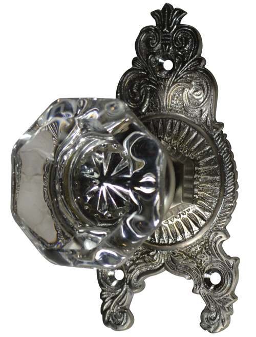 ##Antique Hardware## Ornate Victorian Rosette Door Set with Crystal Octagon Door Knobs (Several Finishes Available)