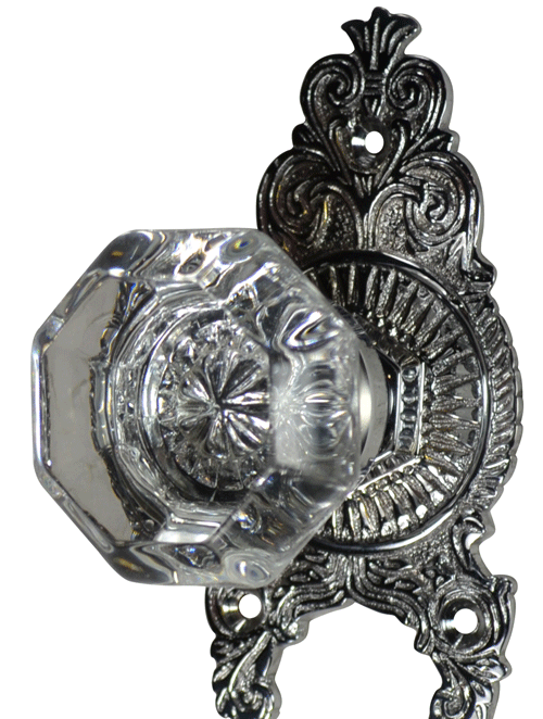 ##Antique Hardware## Ornate Victorian Rosette Door Set with Crystal Octagon Door Knobs (Several Finishes Available)