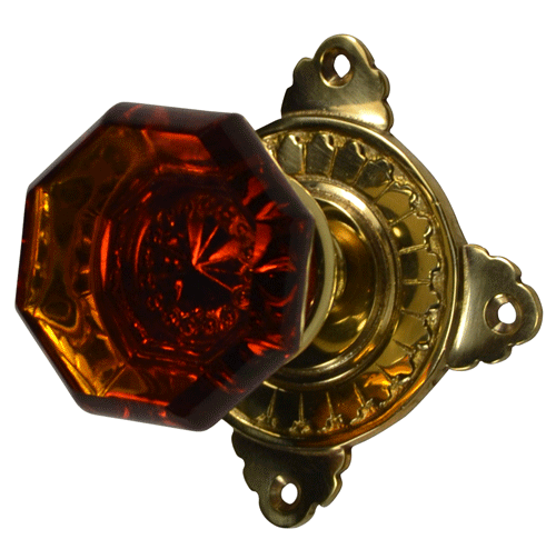 ##Antique Hardware## Art Deco Door Set with Octagon Amber Glass Door Knobs (Several Finishes Available)