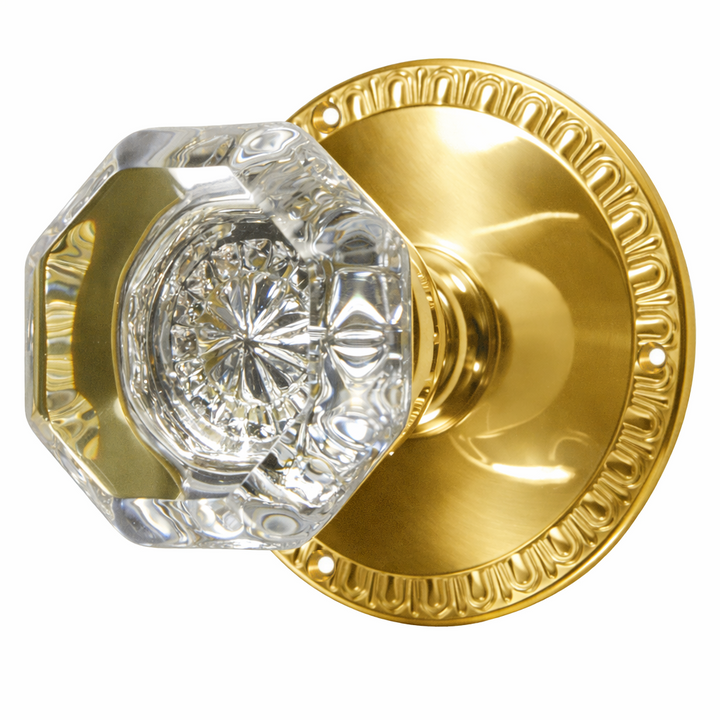 Egg & Dart Rosette Door Set with Octagon Crystal Door Knobs (Several Finishes Available)