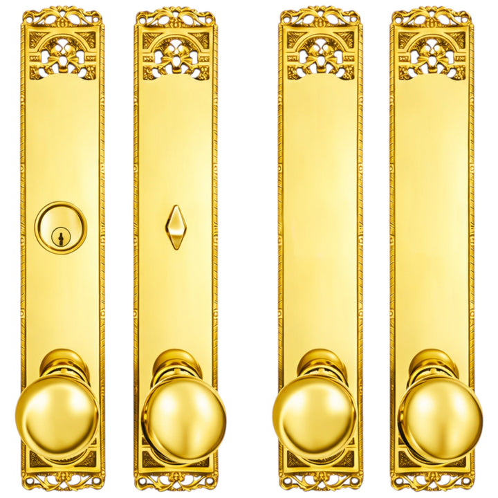 Long Cornice Plate Double Door Deadbolt Entryway Set (Several Finish & Knob Options)