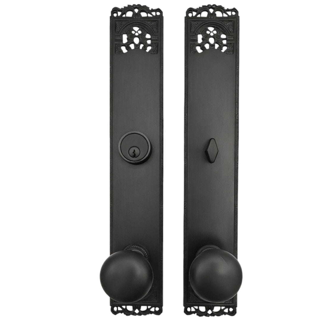 Long Cornice Plate Single Door Deadbolt Entryway Set (Several Finish & Knob Options)