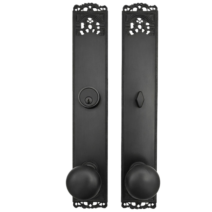 Long Cornice Plate Single Door Deadbolt Entryway Set (Several Finish & Knob Options)