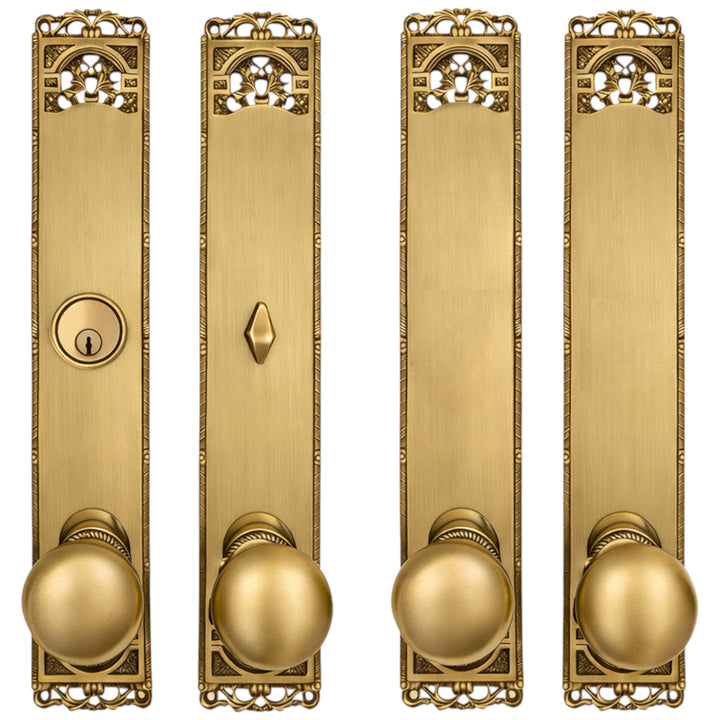 Long Cornice Plate Double Door Deadbolt Entryway Set (Several Finish & Knob Options)