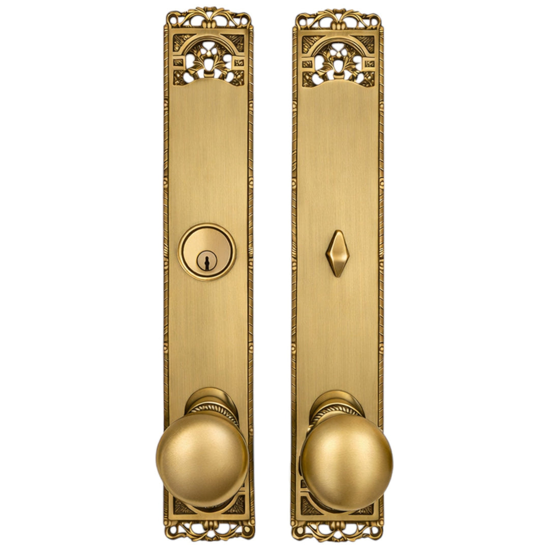 Long Cornice Plate Single Door Deadbolt Entryway Set (Several Finish & Knob Options)