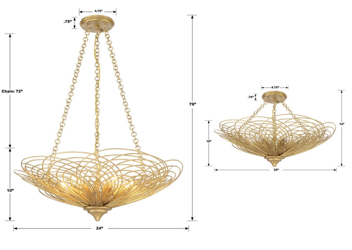 Crystorama Crystorama Doral 6 Light Renaissance Gold Semi Flush Mount