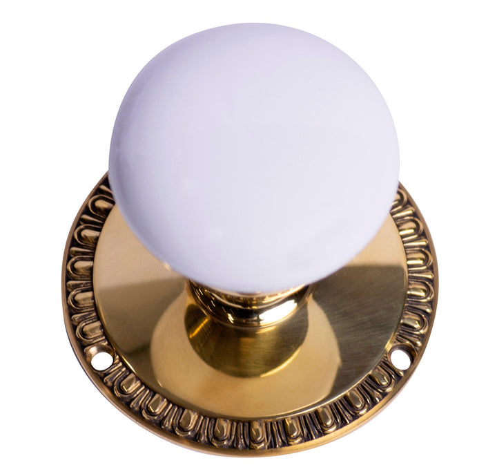 ##Antique Hardware## Genuine White Porcelain Egg & Dart Style Mortise Doorknob Set (Non-Locking)