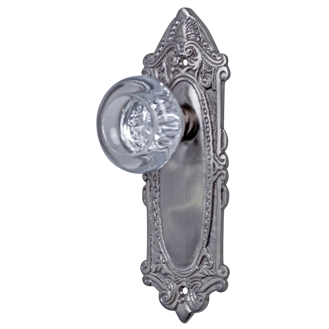 ##Antique Hardware## Ornate Victorian Long Backplate Door Set with Crystal Round Door Knobs (Several Finishes Available)