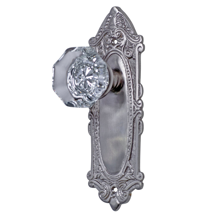 ##Antique Hardware## Ornate Victorian Long Backplate Door Set with Crystal Octagon Door Knobs (Several Finishes Available)