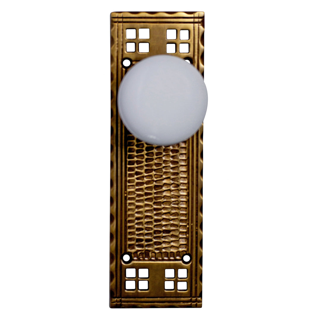 ##Antique Hardware## Craftsman Backplate Door Set with White Porcelain Door Knobs (Several Finishes Available)