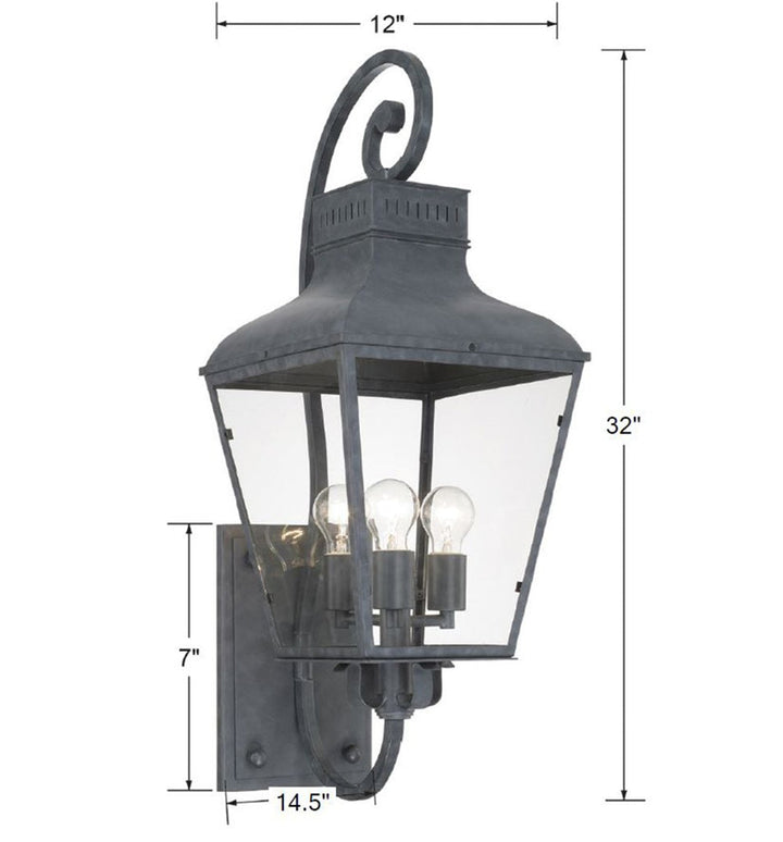 Dumont 3 Light Graphite Outdoor Sconce Crystorama