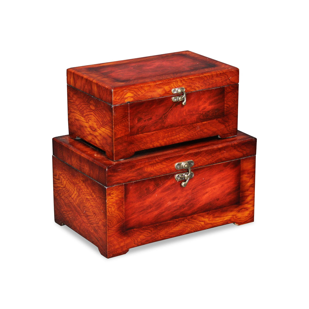 CHEUNGS Lara Wooden Set of 2 Burlwood Veneer Storage Boxes