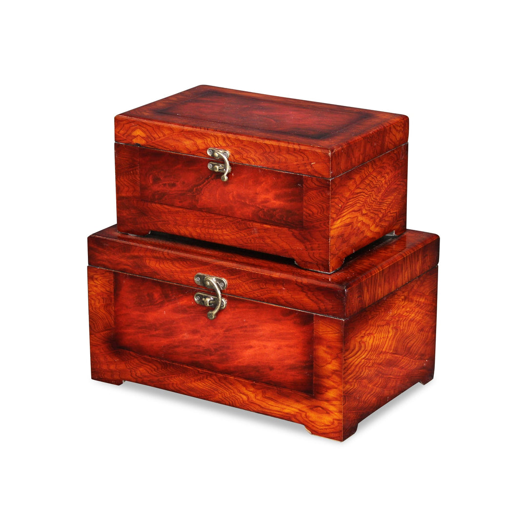 CHEUNGS Lara Wooden Set of 2 Burlwood Veneer Storage Boxes