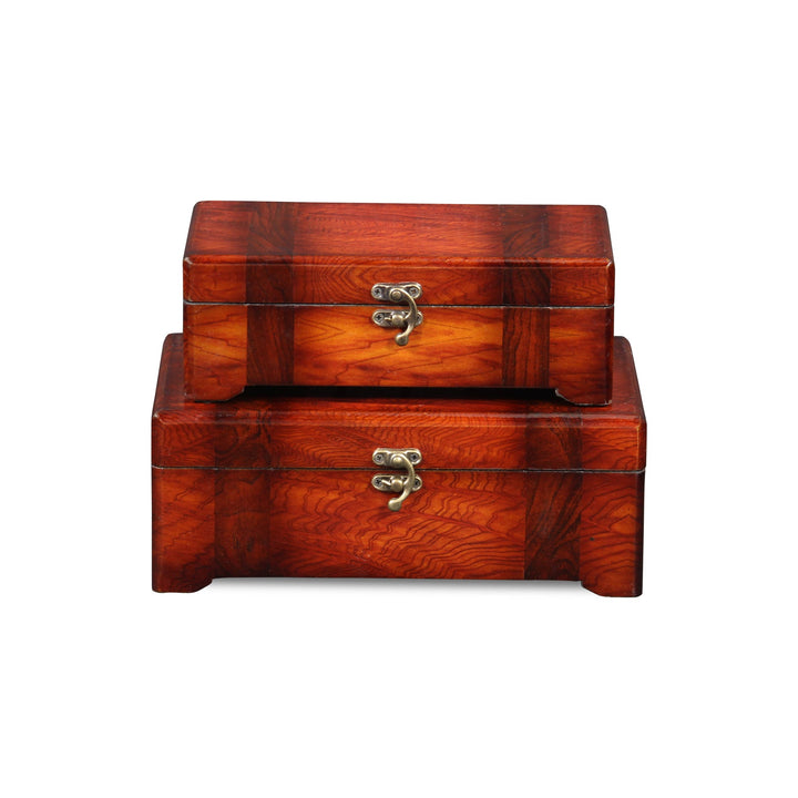 CHEUNGS Sabetta Wooden Set of 2 Burlwood Veneer Storage Boxes