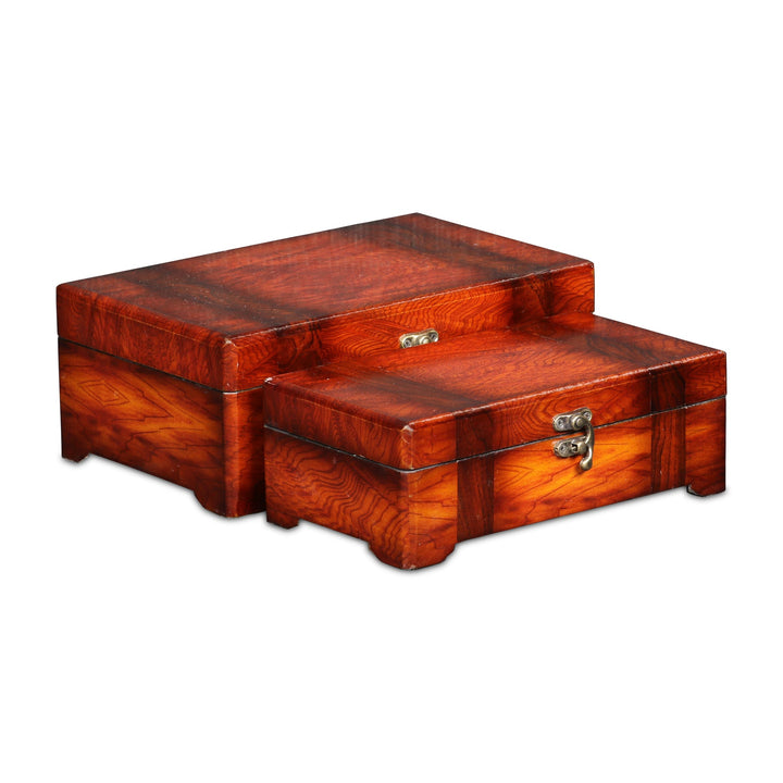 CHEUNGS Sabetta Wooden Set of 2 Burlwood Veneer Storage Boxes