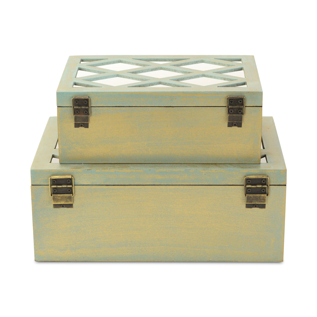 CHEUNGS Ebba Set of 2 Distressed Mirrored Boxes - Brushed Gold