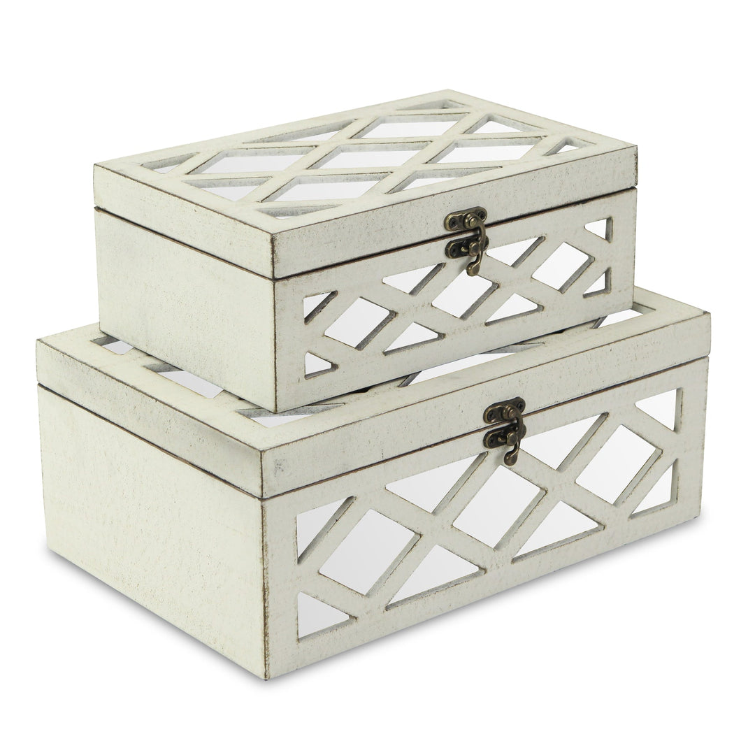 CHEUNGS Ebba Set of 2 Wooden Mirrored Boxes - Off White