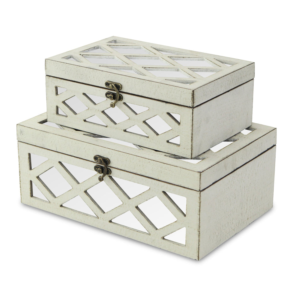 CHEUNGS Ebba Set of 2 Wooden Mirrored Boxes - Off White