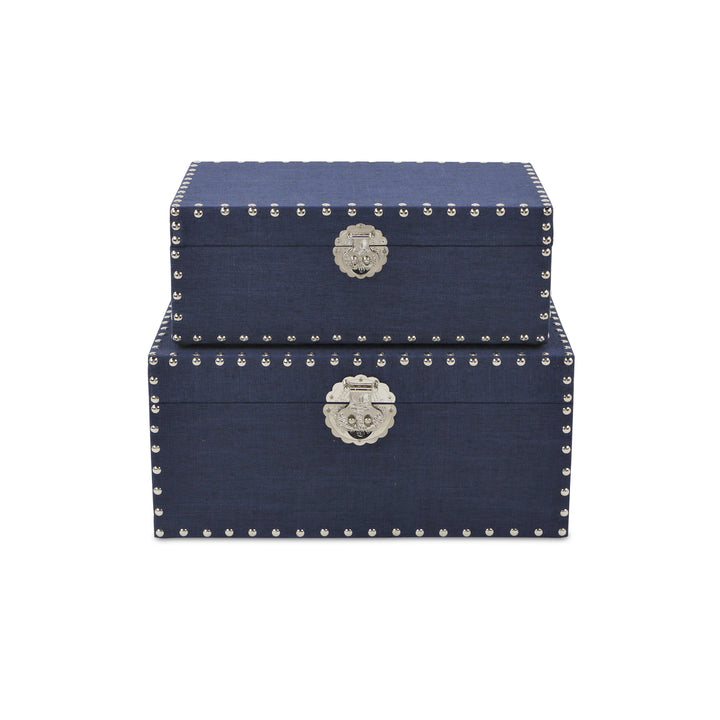 CHEUNGS Isra Set of 2 Studded Linen Mini Trunks - Navy Blue