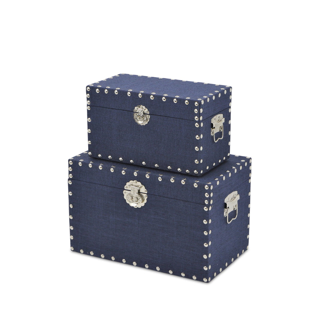 CHEUNGS Isra Set of 2 Studded Linen Boxes - Navy Blue