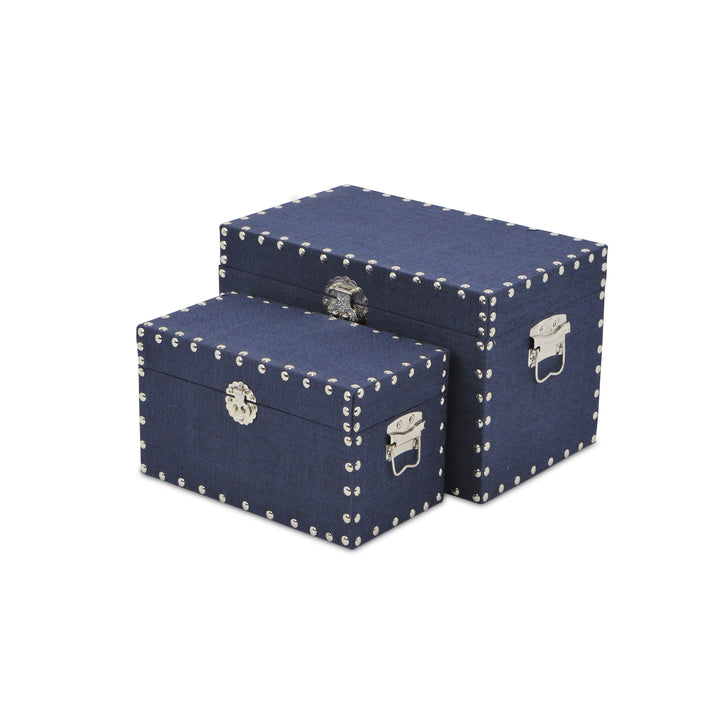 CHEUNGS Isra Set of 2 Studded Linen Boxes - Navy Blue