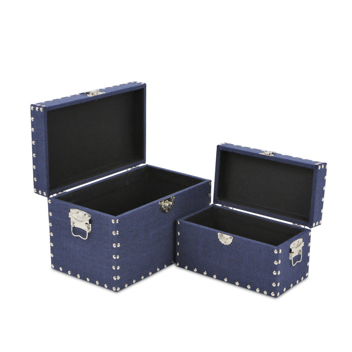 CHEUNGS Isra Set of 2 Studded Linen Boxes - Navy Blue