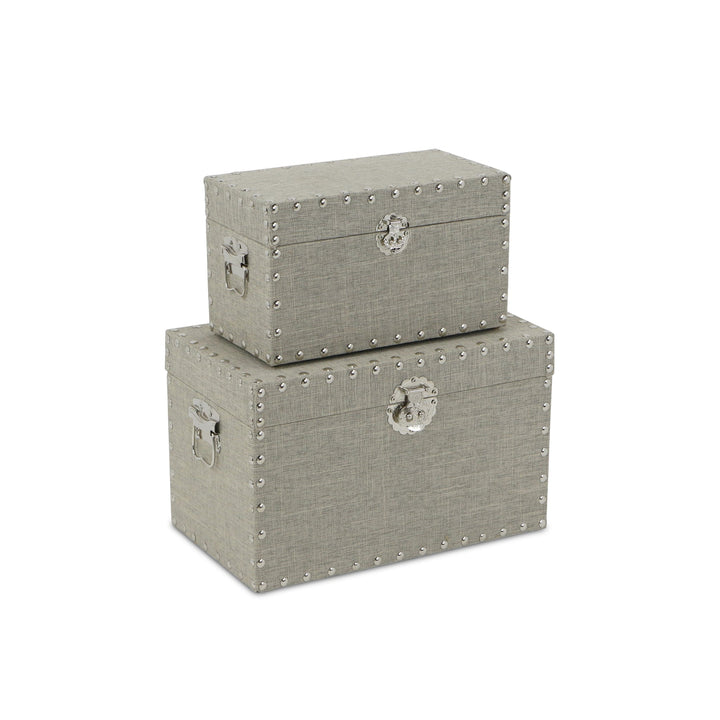 CHEUNGS Isra Set of 2 Studded Linen Boxes - Gray