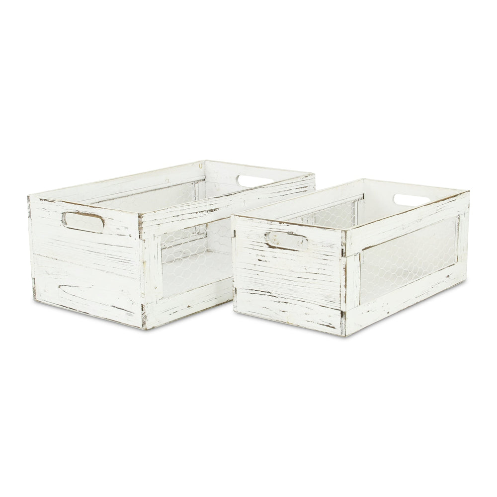 CHEUNGS Lyron Set of 2 Rustic Wood & Chicken Wire Crates