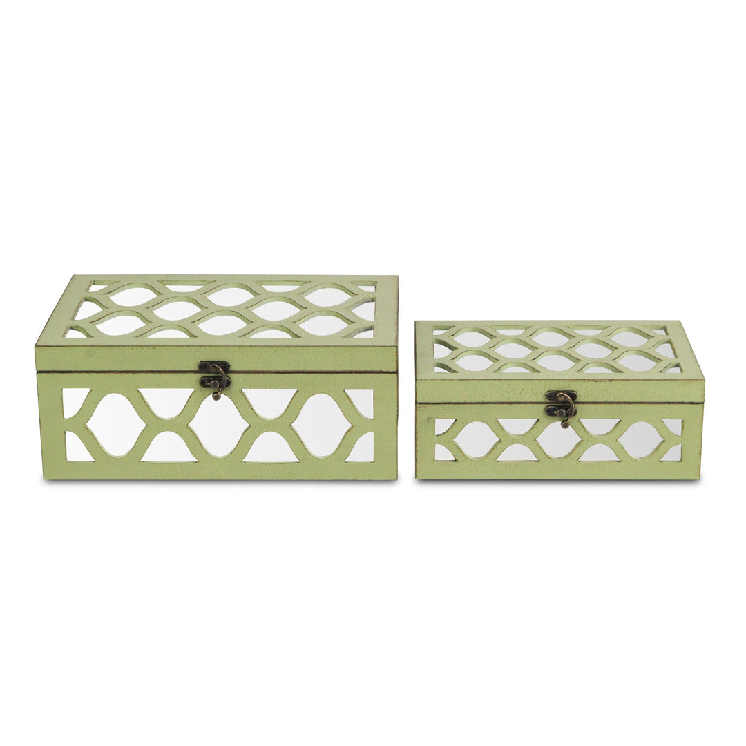 CHEUNGS Serapha Set of 2 Mirror Overlayed Boxes - Green