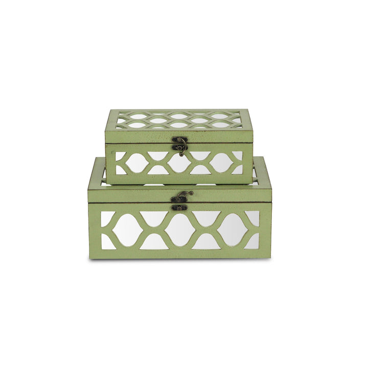 CHEUNGS Serapha Set of 2 Mirror Overlayed Boxes - Green